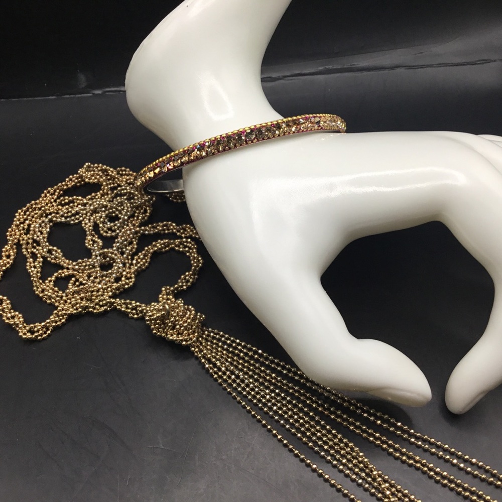 Vintage Gold Seed Bead Necklace with Matching Gold & Crystal Bracelet